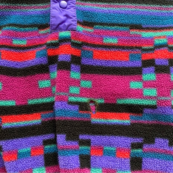 Vtg 80's Columbia Aztec Print Radial Sleeve 1/4 Snap Fleece Jacket Size L - HOLE - Picture 11 of 16